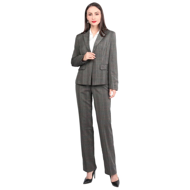 YUNCLOS Women's Vintage 2 Piece Plaid Suit Set 1 Button Stylish Blazer and Pants Gray - Image 5